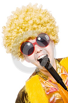 Man with afrocut and mic isolated