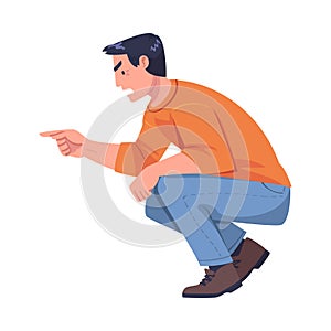 Man Aggressor Pointing Finger Abusing and Insulting Weak Vector Illustration