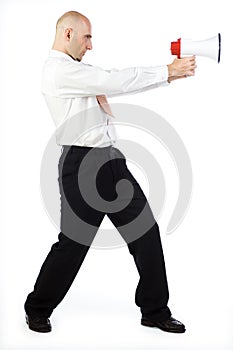 Man aiming with megaphone