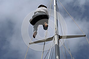 Man aloft and blue sky