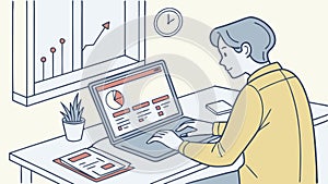 Man Analyzing Business Data on Laptop Screen, vector design Generative AI