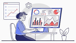 Man Analyzing Business Data on Large Monitor, vector design Generative AI