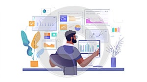 Man analyzing data charts dashboard on computer screen data visualization analytics