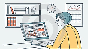 Man Analyzing Data on Computer, Business Insights, vector design Generative AI