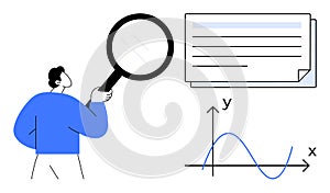 Man Analyzing Data with Magnifying Glass and Graph