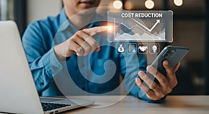 Man analyzing financial data with augmented reality interface