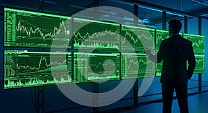 Man analyzing financial data on multiple screens