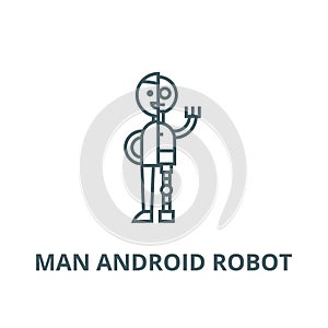 Man android robot vector line icon, linear concept, outline sign, symbol