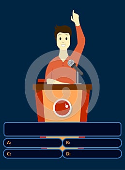 Man answer. Quiz game with answers . Colorful flat cartoon vector illustration. Quiz brainy game