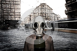 Man with antigas mask photo