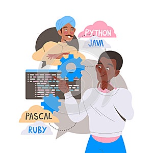Man App Dev Professional Developing and Coding Software Application for Mobile Device Vector Illustration