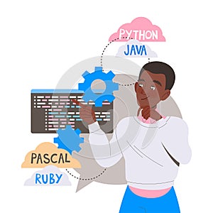 Man App Dev Professional Developing and Coding Software Application for Mobile Device Vector Illustration