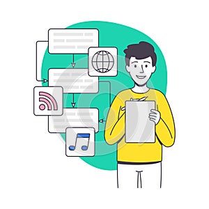 Man App Dev Professional Developing Software Application for Mobile Device Vector Illustration