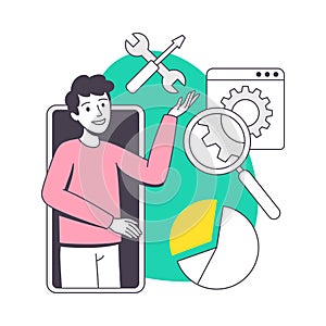 Man App Dev Professional Developing Software Application for Mobile Device Vector Illustration