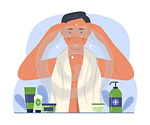 Man Applying Cream on Face for Facial Skin Treatment Concept Illustration