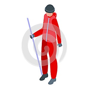 Man arctic exploration icon isometric vector. Ice pole