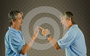 Man arguing w himself guilt and mental illness photo