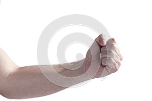 Man arm and fist, isolated on a white background