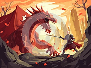 Man In Armor Fighting A Dragon
