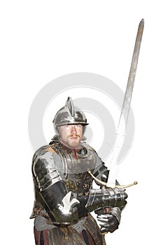 Man in armor with sword drawn