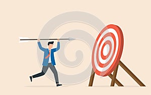 A man with an arrow in his hands, sets and achieves goals. Business success achievement. Vector illustration