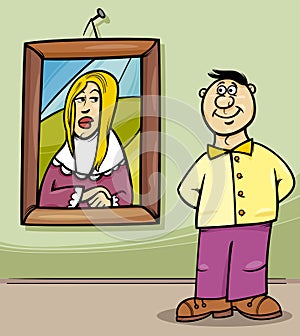 Man in art gallery cartoon