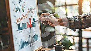 A man is artfully painting a graph on a whiteboard with a brush, using precise hand gestures and fingers to create a