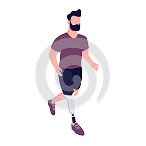 Man with artificial leg running flat color vector faceless character