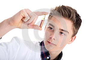 Man as a laboratory assistant with test tubes