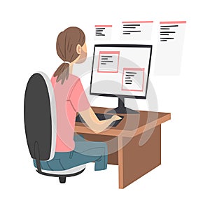 Man as Software Developer or Programmer Engaged in Coding in Server-side Framework on Computer Vector Illustration