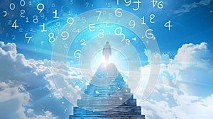 Man Ascending to Numerology's Life Path in the Sky