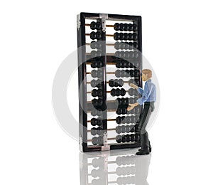 man with asian abacus isolated on white