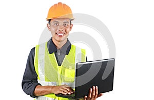 Man asian engineer with laptop