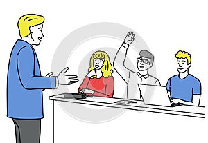 Man asking with raised hand vector illustration