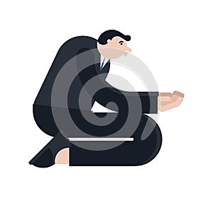 Man Asks Kneeling isolated. Guy standing on his knees and prey. vector illustration