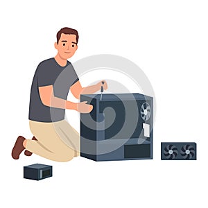 Man Assembling Desktop Computer at Home