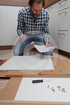 Man assembling the kitchen furniture