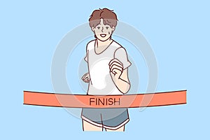 Man athlete reach finish line running