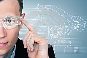 A man in augmented reality glasses