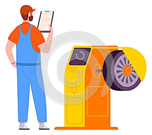 Man in auto repair service. Professional technician diagnostic