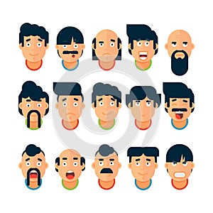 Man avatars with facial emotions isolated on white