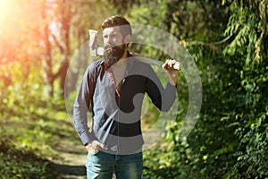 Man with axe outdoor