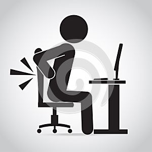 Man back pain icon. Office syndrome icon sign