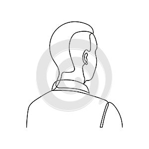 Man back view, one line continuous drawing. Confidential, private person. Anonymous head. Simple single minimalism