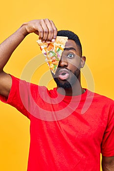 man background black fast guy food male pizza delivery food happy masculine smile