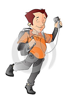 Man with a Backpack and Music Player, illustration