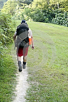 Man backpacking outdoors