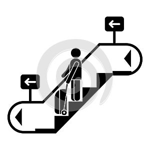 Man bag travel escalator down icon, simple style