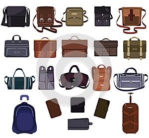 Man bag vector manlike fashion handbag or business briefcase and leather notecase or wallet of businessman illustration