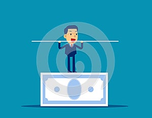 Man balancing on the banknote. Concept business financial vector illustration. Balance, Investment, Income